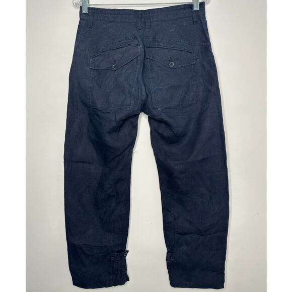 Reiss Navy Blue women's cargo 100% linen casual drawstring cropped pants size 28 - Picture 4 of 9